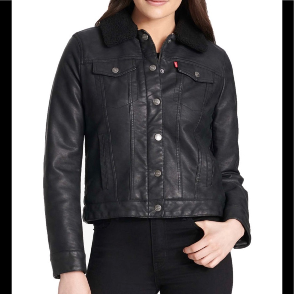 levi’s faux leather sherpa trucker jacket